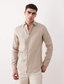 Relaxed-Fit-Hemd aus 100% Leinen in Beige-Neutral Neutral XL