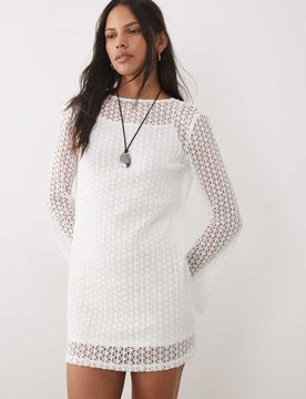 Teen - Robe courte à manches longues en maille - Blanc M