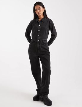 Combinaison style bleu de travail en jean - Noir délavé 36