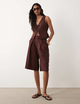 Elegante Longline-Shorts in Schokobraun, Kombiteil Braun 46