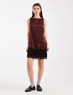 Etuikleid aus Satin und Spitze in Schokobraun-Brown Brown S