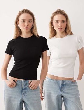 Knapp geschnittene T-Shirts im 2er-Pack-Bunt Bunt 34