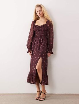 Korsett-Maxikleid in Weinrot mit Polka-Dots-Bunt Bunt 34