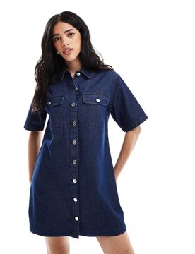 Kurzärmliges Jeans-Hemdkleid in Indigo-Waschung mit Oversize-Schnitt-Lila Lila 34