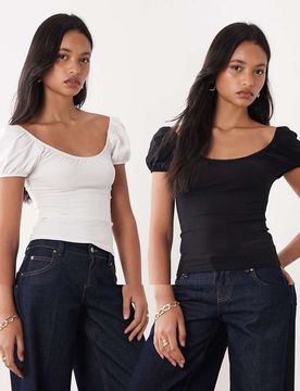 Lot de 2 tops tendance folk-Multicolore 32
