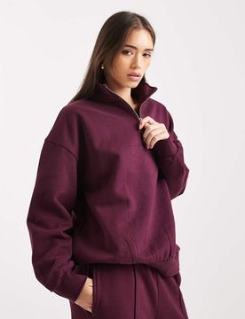 Sweatshirt in Pflaume mit kurzem Reißverschluss-Lila Lila M
