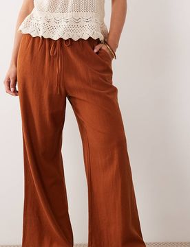 Pantalon à enfiler aspect lin - Rouille-Orange 40