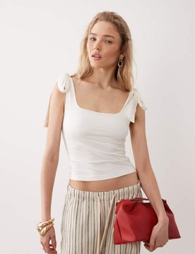Top à bretelles nouées - Crème-Blanc 34