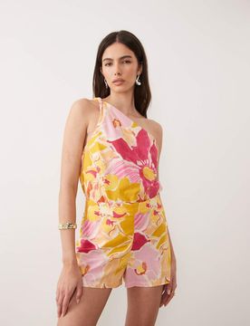 Connie - Mini-short d'ensemble épuré en lin mélangé à fleurs - Rose 40