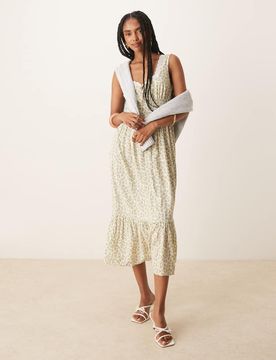 Heather - Robe mi-longue bordée de dentelle à imprimé fleuri - Vert 44