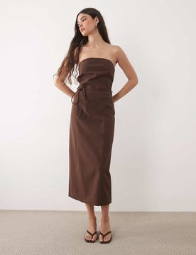 Robe bandeau mi-longue ajustée à détail noué - Chocolat-Marron 42