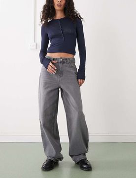 Alexa - Weit geschnittene Denim-Jeans in Grau mit mittelhohem Bund Grau W26 L30