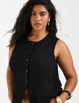 Gilet de tailleur en lin mélangé - Noir 52