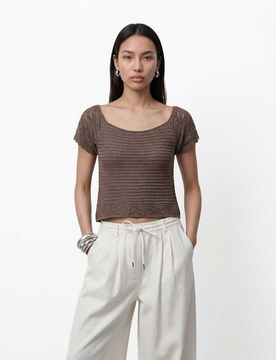 Kurzärmliges Strickoberteil in Braun Braun 2XL
