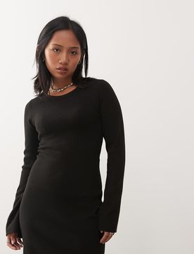 Robe patineuse en maille à manches longues - Noir XL