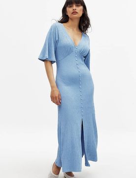 Midikleid in Blau mit Knopfdetail Blau 40-42