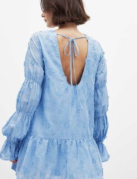 NA-KD - Robe à manches fantaisie et dos échancré - Bleu clair 42