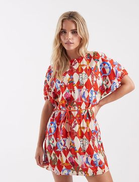 Petite - Simmi - Robe courte à imprimé arlequin - Rouge 42
