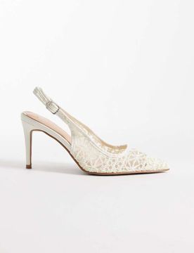 Chaussures à talon et bride arrière en maille au crochet - Crème-Blanc 38