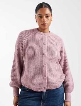 New Look Curve - Gerippte Strickjacke in Rosa mit Raglanärmeln Rosa 48