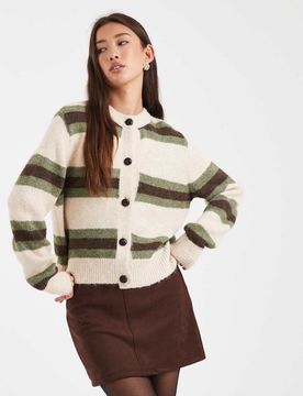 Gilet à rayures - Kaki et crème-Blanc S
