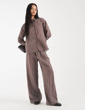 Hose in Braun gestreift mit weitem Bein, Kombiteil-Brown Brown 38