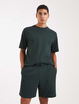 Shorts in Dunkelgrün mit Waffelstruktur, Kombiteil Grün L