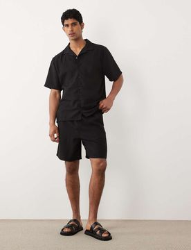 Shorts zum Reinschlüpfen in Leinenoptik in Schwarz, Kombiteil Schwarz S