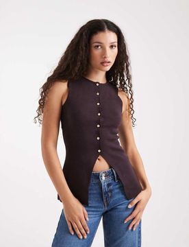 Strickweste in Lila mit Knopfleiste Lila 38