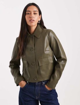PU-Jacke in Khaki mit aufgesetzter Tasche-Grün Grün 34