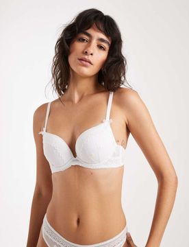Push-up-BH in Weiß mit Gänseblümchen-Stickerei Weiß 36B