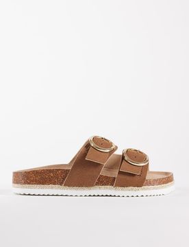 Espadrilles-Sandalen in Hellbraun mit zwei Schnallen, weite Passform-Brown Brown 38