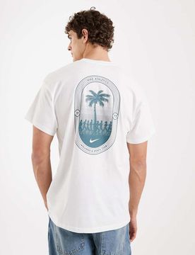 T-Shirt in Weiß mit Palmen-Print auf der Rückseite Weiß XL