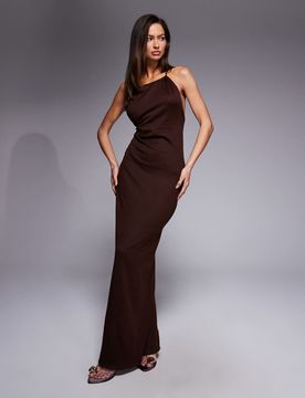 Gestricktes Maxi-Strandkleid in Dunkelbraun-Brown Brown 36
