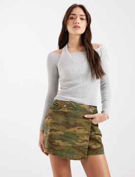 Klassischer Mini-Skort mit dunklem Military-Muster-Bunt Bunt 40
