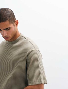 Geripptes T-Shirt in Khaki, Kombiteil-Grün Grün XL