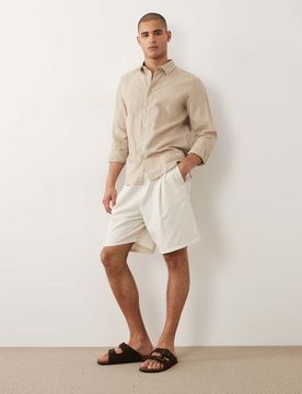 Langärmliges Hemd aus Leinenmix in Beige-Neutral Neutral XXL