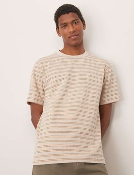 T-Shirt aus Seersucker in Cremeweiß gestreift Weiß S