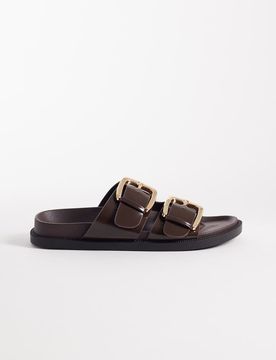 Flache Sandalen in Braun mit zwei Schnallen-Brown Brown 40
