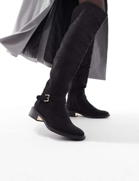 Latte - Overknee-Stiefel in Schwarz mit Schnalle Schwarz 37