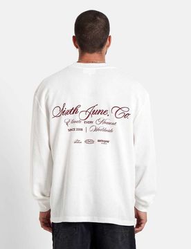 Elevate - Langärmliges T-Shirt in Weiß mit Waffelstruktur Weiß XL