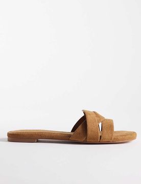 SIMMI London Wide Fit - Jade - Sandales plates en imitation suédine - Fauve-Brown 38