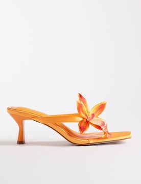 SIMMI London Wide Fit - Ruby - Sandales à petit talon et détail fleur - Orange 36