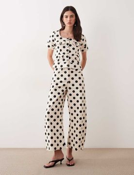 Sister Jane - Jean bouffant d'ensemble en denim à pois - Ivoire-Blanc S