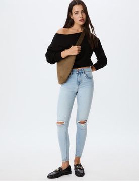 Skinny-Jeans aus blauem Denim mit niedrigem Bund Blau 32