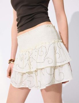 Mini jupe-short à volants scintillante - Écru-Blanc S
