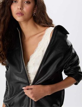 Oversize-Jacke aus Kunstleder in Schwarz Schwarz XL