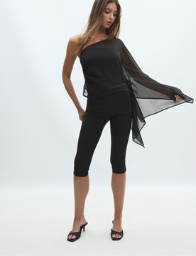 Asymmetrisches, drapiertes Oberteil in Schwarz Schwarz L