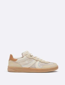 Baskets avec détails en cuir et effet découpé - Beige-Neutre 35