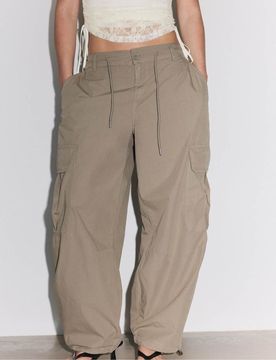 Cargo-Hose aus Popeline in Khaki-Grün Grün 36